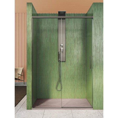 ISCHIA NICHE 1 PORTE COULISSANTE VERRE TRANSPARENT PROFLO NICKEL