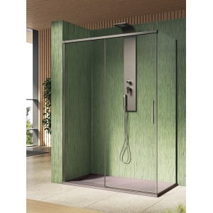 ISCHIA ANGLE 1 PORTE COULISSANTE VERRE TRANSPARENT PROFIL NICKEL