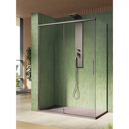 ISCHIA ANGLE 1 PORTE COULISSANTE VERRE TRANSPARENT PROFIL NICKEL