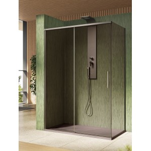 ISCHIA ANGLE 1 PORTE COULISSANTE VERRE BRONZE PROFIL NICKEL