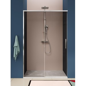 ISCHIA NICHE 1 PORTE COULISSANTE VERRE BRONZE PROFIL CHROME