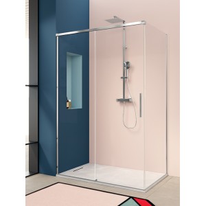 ISCHIA ANGLE 1 PORTE COULISSANTE VERRE TRANSPARENT PROFIL CHROME