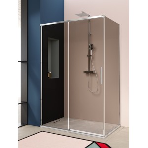 ISCHIA ANGLE 1 PORTE COULISSANTE VERRE BRONZE PROFIL CHROME