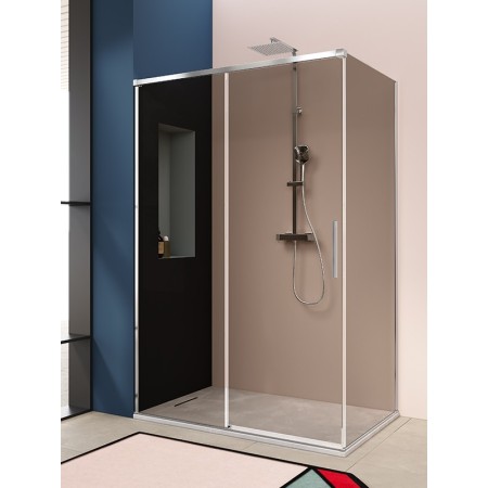 ISCHIA ANGLE 1 PORTE COULISSANTE VERRE BRONZE PROFIL CHROME