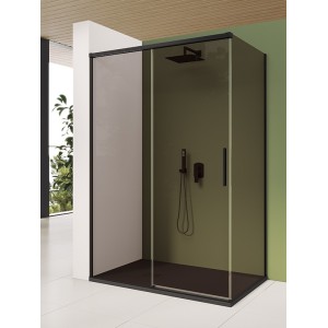 ISCHIA ANGLE 1 PORTE COULISSANTE VERRE BRONZE PROFIL NOIR SATINÉ