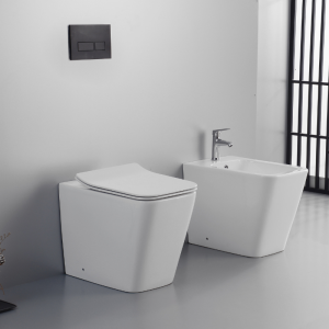Ailin SET Vase et Bidet FILO Mur Sans Bride Siège Soft Close BIANCO LUCIDO
