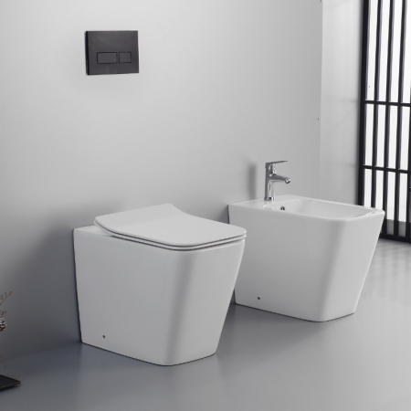 Ailin SET Vase et Bidet FILO Mur Sans Bride Siège Soft Close BIANCO LUCIDO