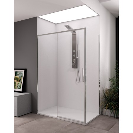 TORCELLO ANGLE 1 PORTE COULISSANTE VERRE TRANSPARENT PROFIL CHROME