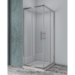 MOZIA ANGLE 2 PORTES COULISSANTES PROFIL CHROME VERRE TRANSPARENT