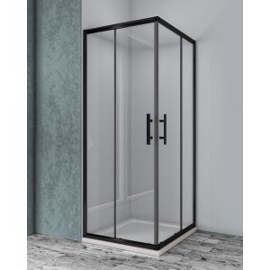 MOZIA ANGLE 2 PORTES COULISSANTES PROFIL NOIR SATINÉ VERRE TRANSPARENT