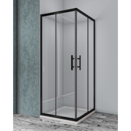 MOZIA ANGLE 2 PORTES COULISSANTES PROFIL NOIR SATINÉ VERRE TRANSPARENT