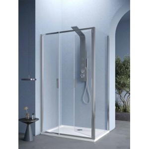 TAVOLARA ANGLE 2 PORTES SALOON + CÔTÉ FIXE PROFIL CHROME VERRE TRANSPARENT