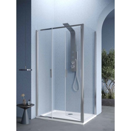 TAVOLARA ANGLE 2 PORTES SALOON + CÔTÉ FIXE PROFIL CHROME VERRE TRANSPARENT