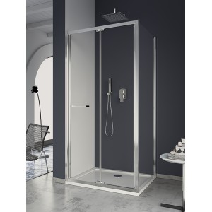 FORMICA 3 ANGLE PORTE PLIANTE + CÔTÉ FIXE PROFIL CHROMÉ VERRE TRANSPARENT