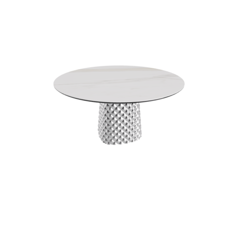 TABLE ATRIUM KERAMIK ROUND - BASE FUMÉE PIANO EN MARMO CÉRAMIQUE ALABASTRE Ø 140xh73,5