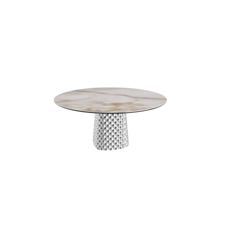 TABLE ATRIUM KERAMIK ROUND - BASE FUMÉ PIANO EN MARMO CÉRAMIQUE ALABASTRE Ø 158xh73,5