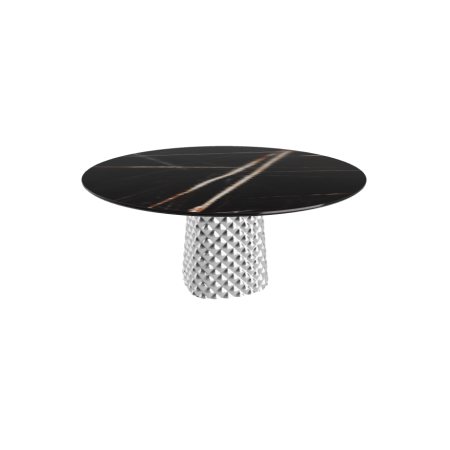 TABLE ATRIUM KERAMIK ROUND - BASE FUMÉE PIANO EN MARMO CÉRAMIQUE SAHARA NOIR LUCIDE Ø 158xh73,5