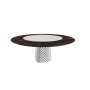 TABLE ATRIUM KER-WOOD BASE RONDE FUME TOP CHÊNE BRÛLÉ PIANO CÉRAMIQUE CALACATTA MAT Ø180x74,5H