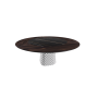 TABLE ATRIUM KER-WOOD BASE RONDE FUME DESSUS CHÊNE BRÛLÉ PIANO CÉRAMIQUE SAHARA NOIR LUCIDE Ø180x74,5H