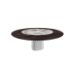 TABLE ATRIUM KER-WOOD BASE RONDE FUME DESSUS CHÊNE BRÛLÉ PIANO CÉRAMIQUE BRECCIA Ø180x74,5H
