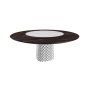 TABLE ATRIUM KER-WOOD BASE RONDE FUME TOP CHÊNE BRÛLÉ PIANO CÉRAMIQUE CALACATTA MAT Ø160x74,5H