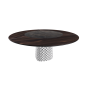 TABLE ATRIUM KER-WOOD BASE RONDE FUME DESSUS CHÊNE BRÛLÉ PIANO CÉRAMIQUE PORTORO MAT Ø160x74,5H