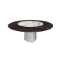 TABLE ATRIUM KER-WOOD BASE RONDE FUME DESSUS CHÊNE BRÛLÉ PIANO CÉRAMIQUE BRECCIA Ø160x74,5H