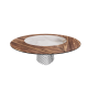 TABLE ATRIUM KER-WOOD BASE RONDE FUME TOP NOYER CANALETTO PIANO CÉRAMIQUE ALABASTRE Ø180x74,5H
