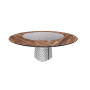 TABLE ATRIUM KER-WOOD BASE RONDE FUME TOP NOYER CANALETTO PIANO CÉRAMIQUE PORTORO MAT Ø180x74,5H