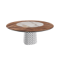 TABLE ATRIUM KER-WOOD BASE RONDE FUME TOP NOYER CANALETTO PIANO CÉRAMIQUE ALABASTRE Ø160x74,5H