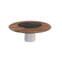 TABLE ATRIUM KER-WOOD BASE RONDE FUME TOP NOYER CANALETTO PIANO CÉRAMIQUE PORTORO MAT Ø160x74,5H