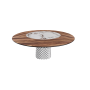 TABLE ATRIUM KER-WOOD BASE RONDE FUME TOP NOYER CANALETTO PIANO CÉRAMIQUE BRECCIA Ø160x74,5H