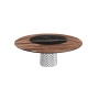 TABLE ATRIUM KER-WOOD BASE RONDE FUME TOP NOYER CANALETTO PIANO CÉRAMIQUE SAHARA NOIR LUCIDE Ø160x74,5H