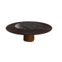 TABLE ATRIUM KER-WOOD BASE RONDE BRONZE PLATEAU CHÊNE BRÛLÉ PIANO CÉRAMIQUE PORTORO MAT Ø180x74,5H
