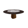 TABLE ATRIUM KER-WOOD BASE RONDE BRONZE PLATEAU CHÊNE BRÛLÉ PIANO CÉRAMIQUE MAKALU Ø180x74,5H