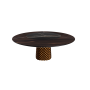 TABLE ATRIUM KER-WOOD BASE RONDE BRONZE PLATEAU CHÊNE BRÛLÉ PIANO CÉRAMIQUE SAHARA NOIR LUCIDE Ø160x74,5H