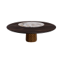 TABLE ATRIUM KER-WOOD BASE RONDE BRONZE PLATEAU CHÊNE BRÛLÉ PIANO CÉRAMIQUE MAKALU Ø160x74,5H