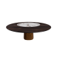 TABLE ATRIUM KER-WOOD BASE RONDE BRONZE PLATEAU CHÊNE BRÛLÉ PIANO CÉRAMIQUE BRECCIA Ø160x74,5H