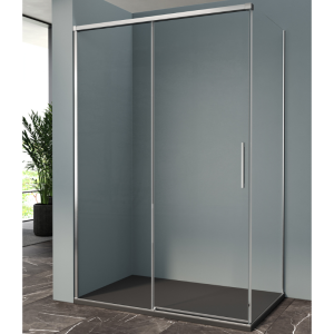 ISCHIA ANGLE 1 PORTE COULISSANTE VERRE TRANSPARENT PROFIL CHROME