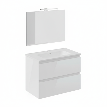 B-BEST COMPOSITION FINITION BLANC BRILLANT L. 80 CM P. 45,5 CM H. 58,5 CM - COMPLET AVEC MIROIR ET SPOT