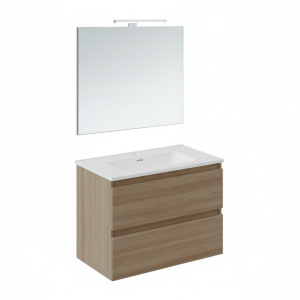 B-BEST COMPOSITION FINITION NOYER NATUREL L. 80 CM P. 45,5 CM H. 58,5 CM - COMPLET AVEC MIROIR ET SPOT
