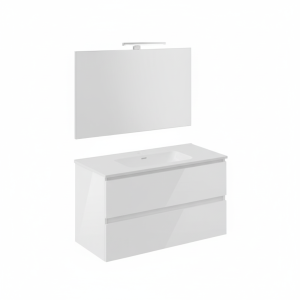 B-BEST COMPOSITION FINITION BLANC BRILLANT L. 100 CM P. 45,5 CM H. 58,5 CM - COMPLET AVEC MIROIR ET SPOT