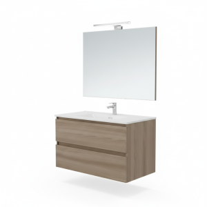 B-BEST COMPOSITION FINITION NOYER NATUREL L. 100 CM P. 45,5 CM H. 58,5 CM - COMPLET AVEC MIROIR ET SPOT