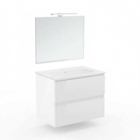 B-BEST COMPOSITION FINITION BLANC BRILLANT L. 60 CM P. 45,5 CM H. 58,5 CM - COMPLET AVEC MIROIR ET SPOT