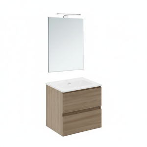 B-BEST COMPOSITION FINITION NOYER NATUREL L. 60 CM P. 45,5 CM H. 58,5 CM - COMPLET AVEC MIROIR ET SPOT