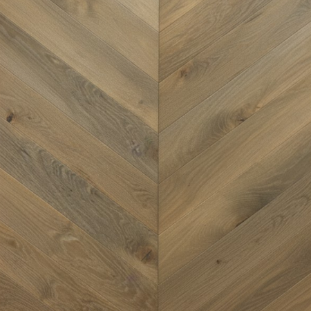 Parquet contrecollé Chêne, Chevron Hongrois 30, Smoked Brown, 15-4x102x520mm