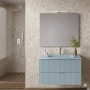 LINE COMPOSITION MEUBLE 100 CM AVEC LAVABO EN VERRE SATINÉ BLEU MAT AVEC MIROIR RECTANGULAIRE