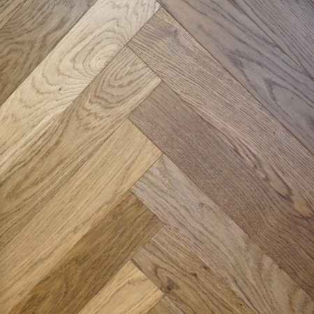 Parquet contrecollé Chêne, Épi 90°, Brossé, Vernis Noyer, Choix ABC, 10-3x90x600