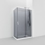 PLAN ANGLE 1 PORTE COULISSANTE + 1 CÔTÉ FIXE MONTANT ARGENT BRILLANT VERRE TRANSPARENT