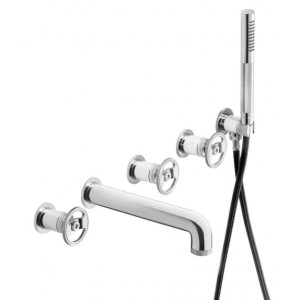 IB RUBINETTERIE BOLD ROUND MITIGEUR DE BAIGNOIRE MURAL CINQ TROUS AVEC DÉVIATEUR ET KIT DE DOUCHE